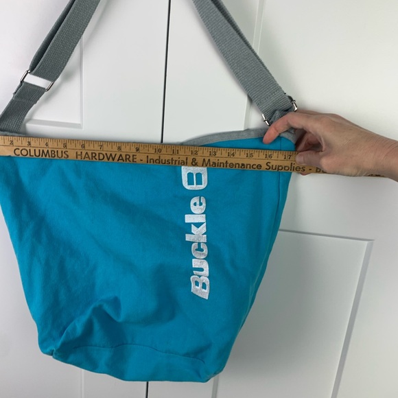 Buckle Crossbody Canvas Bucket Large Bag Teal Beach Shopping - Picture 4 of 5